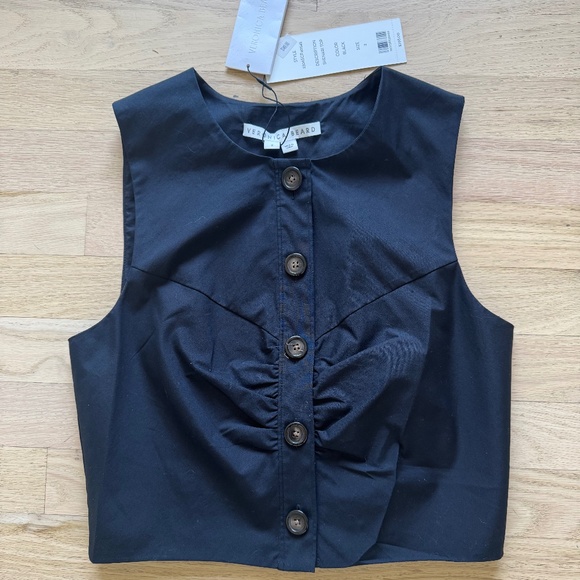 VERONICA BEARD Women's Shenari Button Front Crop Top in Black Size 2 - Picture 1 of 5